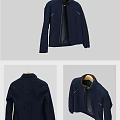 Dark Blue Jacket with Zipper Pockets High Neck Lining and Hanger 3d model