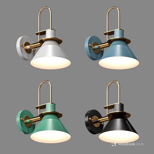 Modern Colorful Wall Lamps With Cone Shades And Metal Frames In Various Hues 3d model 