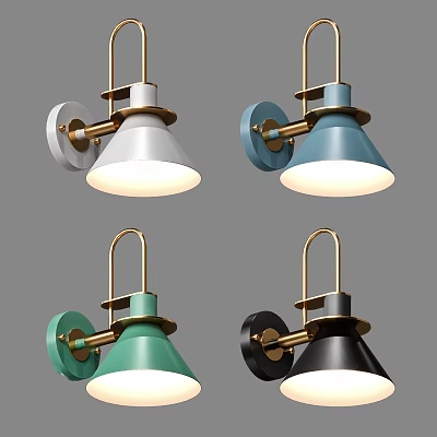 Modern Colorful Wall Lamps With Cone Shades And Metal Frames In Various Hues 3d model