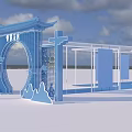 Blue Traditional Modern Event Gateway Design With Arched Structure Grid Elements And Display Area 3d model
