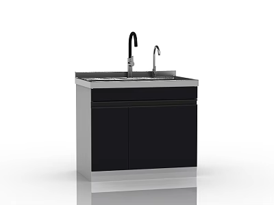 Modern Kitchen Sink Cabinet With Double Sink Faucet And Stainless Steel Design 3d model