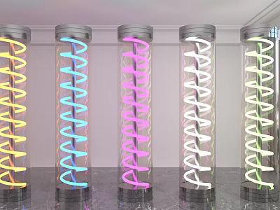 Stylish Floor Lamps With Spiral Design And Multiple Transparent Colorful Tubes 3d model