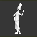 White Chef Figurine Wearing Tall Chef Hat And Apron Waving Hand With Spoon