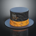 Black Top Hat with Orange Band Diamond Pattern and Happy New Year Design