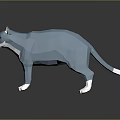 Low Poly Blue Cat Model With Geometric Design And White Paws