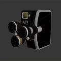 Vintage Digital Camera With Three Lenses And Black Silver Design On Reflective Surface 3d model