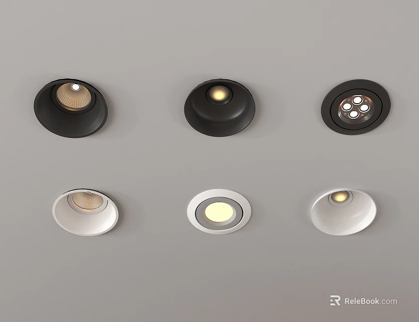 Modern Downlights and Spotlights in Black and White with Recessed Design and LED Bulbs 3d model 