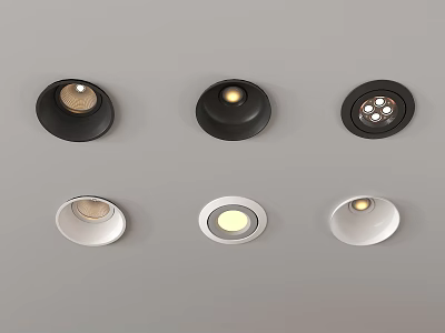 Modern Downlights and Spotlights in Black and White with Recessed Design and LED Bulbs 3d model