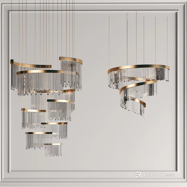 Contemporary Gold Spiral Chandelier With Layered Crystal Glass Elements For Living Space 3d model 