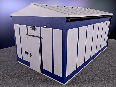 Blue And White Container Building With Flat Roof Small Window And Simple Structure 3d model