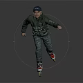 Man In Camouflage Jacket And Pants With Baseball Cap Rollerblading Dynamically 3d model