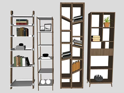 Modern Shelving Units with Wood Metal Design for Books Decor Plants and Photo Frames 3d model