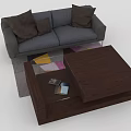 Brown Wooden Coffee Table With Gray Sofa Colorful Rug And Pillows In Living Room