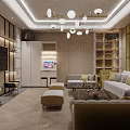 Luxury Modern KTV Interior Design With Leather Sofas Chandeliers And TV Screen