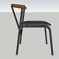 Contemporary Single Chair With Wooden Backrest Black Metal Legs And Gray Seat Cushion