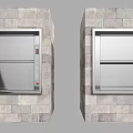Stainless Steel Elevator With Control Panel Installed In Stone Wall Structure 3d model