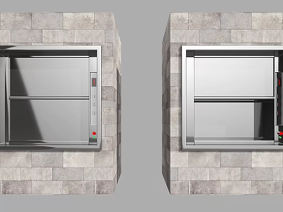 Stainless Steel Elevator With Control Panel Installed In Stone Wall Structure 3d model