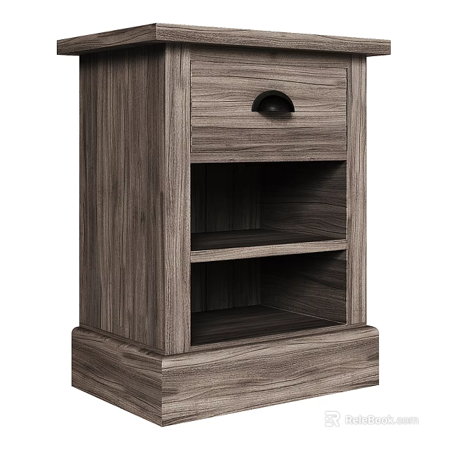 Modern Wooden Bedside Table With Drawer And Open Storage Shelves Design 3d model 