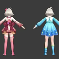 Anime Style Game And Movie Character In Blue Star Dress And Pink Kimono Outfit