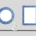 Two Wall Mounted Mirrors With Blue Mosaic Frames Circular And Rectangular Shapes 3d model