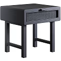 Modern Black Nightstand With Woven Texture Drawer and Sleek Legs Design