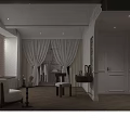 Elegant Modern Dressing Table With Mirror Side Chair Cosmetics Perfume Bottles And Herringbone Wooden Floor