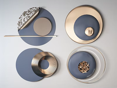 Elegant Modern Wall Decor With Metallic Rings Circular Panels And Gold Accents 3d model