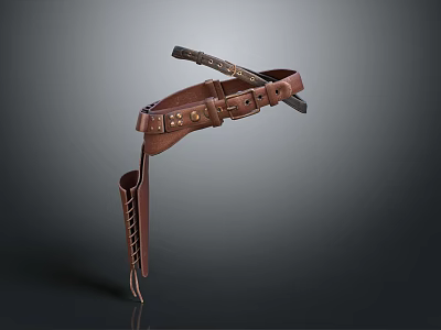 Vintage Brown Leather Belt With Decorative Metal Buckles And Handcrafted Details 3d model