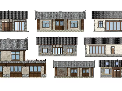 Traditional Chinese Residential Architecture With Tile Roofs And Various Facade Designs 3d model