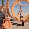 Outdoor Chair with Circular Orange Design Where People Sit Around a Tree for Relaxation