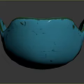 Blue Metallic Mask Showcasing Smooth Surface Eye Holes Circular Mouthpiece On Gray Background With Reflection