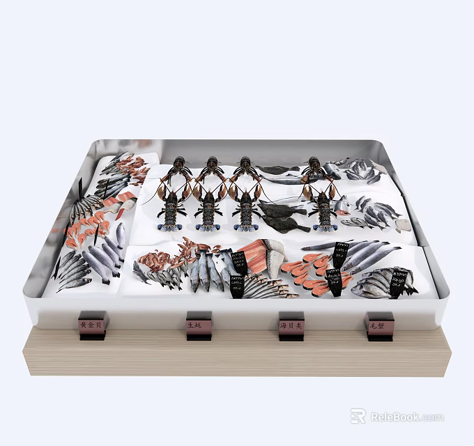 Fresh Seafood Platter With Lobsters Salmon And Fish Slices On Tray 3d model 