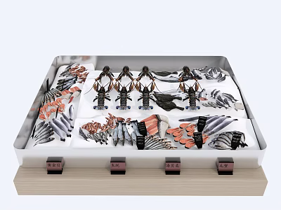 Fresh Seafood Platter With Lobsters Salmon And Fish Slices On Tray 3d model
