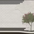 Layered Multicolored Brick Room Divider With Potted Tree And Wooden Floor