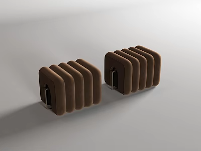 Two Brown Fabric Sofa Stools With Modern Minimalist Striped Design For Home Decor 3d model