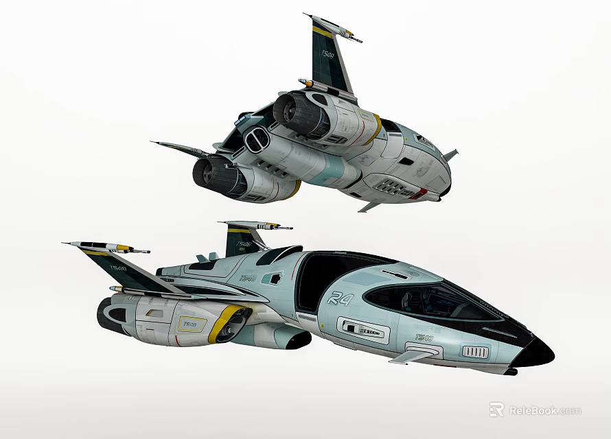 Two Futuristic Fighter Jets With Sleek Blue White Design And Aerodynamic Shape 3d model 