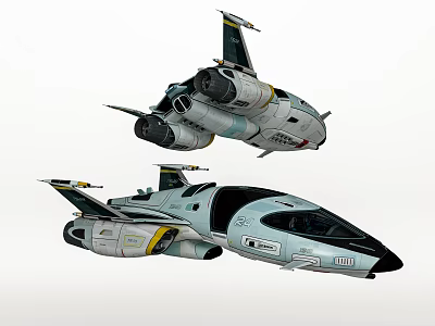 Two Futuristic Fighter Jets With Sleek Blue White Design And Aerodynamic Shape 3d model