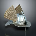 Detailed Ancient Metallic Decorative Steel Helmet With Fan Shaped Armor Design