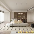 Modern Living Dining Room Interior With Sofa Area Rug And Pendant Lights