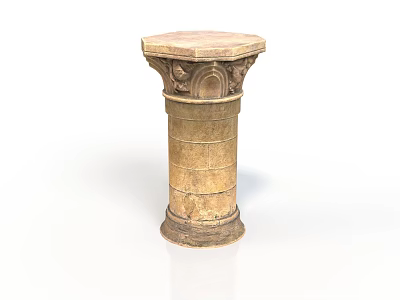 Classical Stone Column With Intricate Carved Capital And Decorative Base Structure 3d model