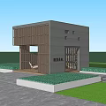 Modern Wooden Pergola Structure With Seating Space Green Lawn And Surrounding Trees
