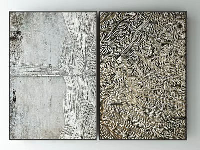 Abstract Wall Art With Gray White And Gold Textured Patterns In Black Frames 3d model