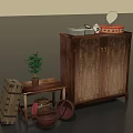 Rustic Wooden Furniture Set With Cabinet Small Table Plant Crate And Baskets