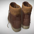 Brown Leather Work Boots with Laces Metal Eyelets Thick Sole and Collar Lining