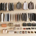 Fashionable Hanging Clothes Collection With Bags Shoes and Accessories Wardrobe