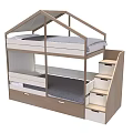 Modern Wooden Bunk Bed with Staircase Storage Drawers and Comfortable Mattresses
