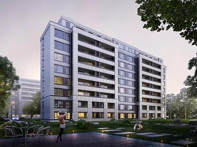 Mid Rise Modern Residential Building Featuring Balconies Large Windows Greenery And Outdoor Space 3d model