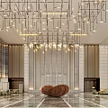 Spacious Modern Hotel Lobby With Elegant Chandelier Large Glass Windows Art Installation And Seating Areas
