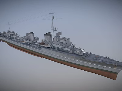 Detailed Warship Model With Gray Hull And Brown Bottom Against Gray Sky 3d model