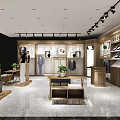 Modern Clothing Store Interior With Wooden Racks Mannequins Display Cabinets And Lighting